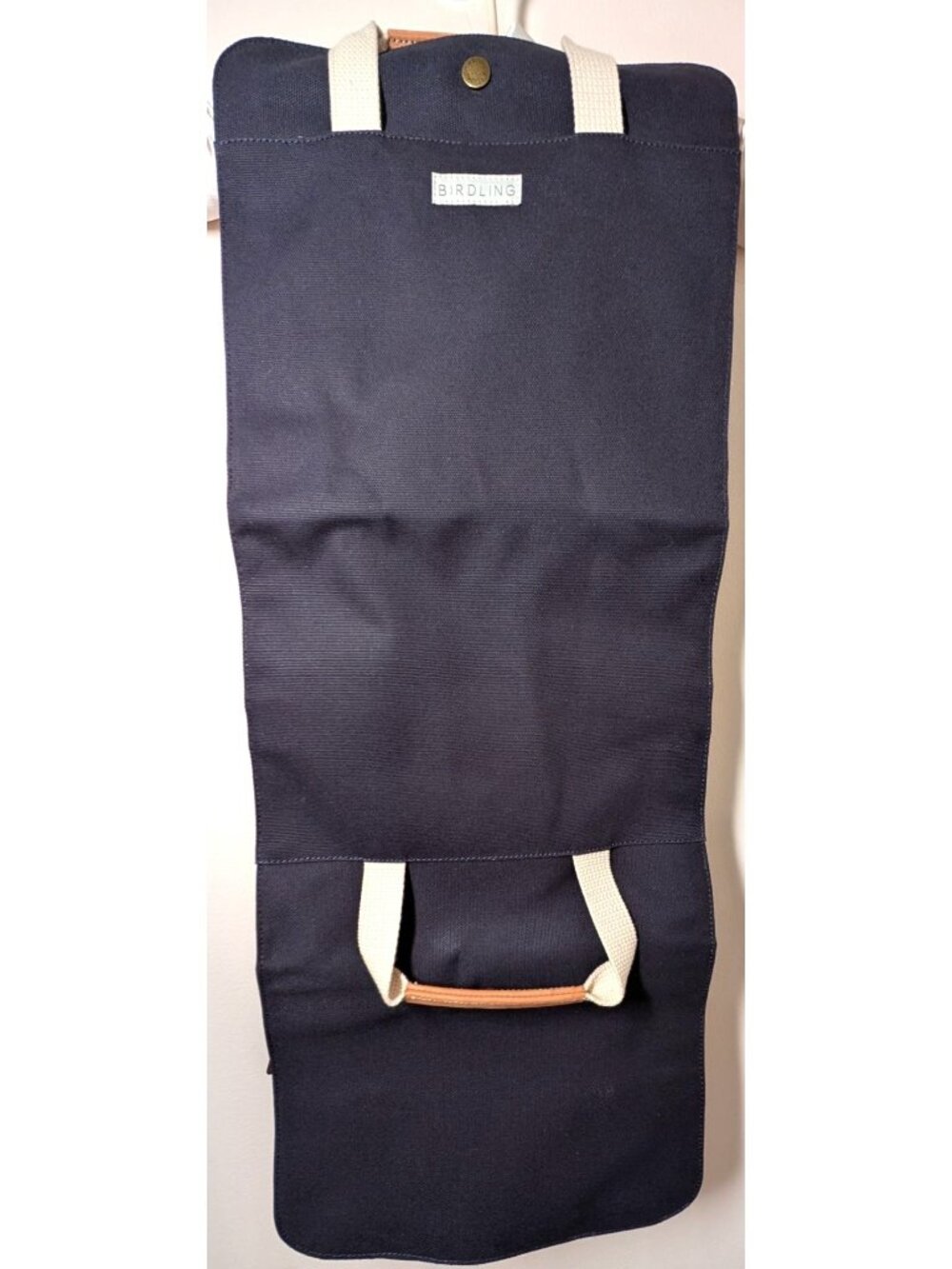 NEW Birdling Folding Travel Toiletry Bag Leather Accents, Navy